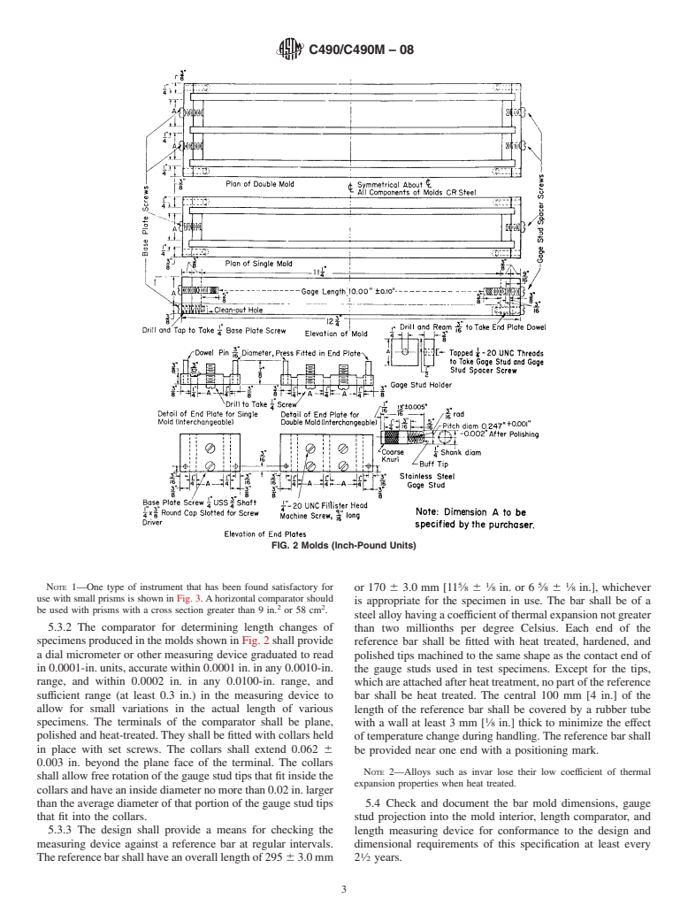 ASTM C490/C490M-08 - Standard Practice for Use of Apparatus for the Determination of Length Change of Hardened Cement Paste, Mortar, and Concrete