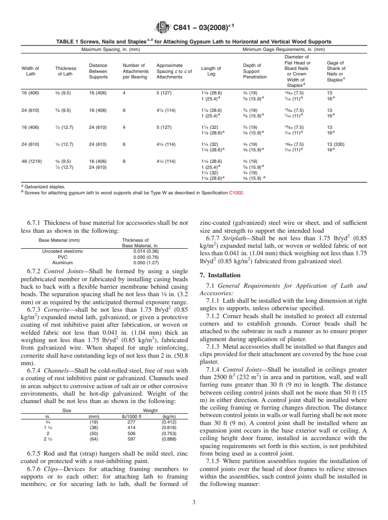 ASTM C841-03(2008)e1 - Standard Specification for  Installation of Interior Lathing and Furring