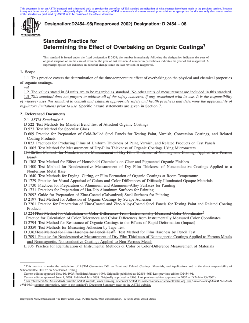 REDLINE ASTM D2454-08 - Standard Practice for  Determining the Effect of Overbaking on Organic Coatings