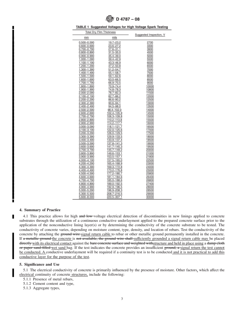 REDLINE ASTM D4787-08 - Standard Practice for Continuity Verification of Liquid or Sheet Linings Applied to Concrete Substrates