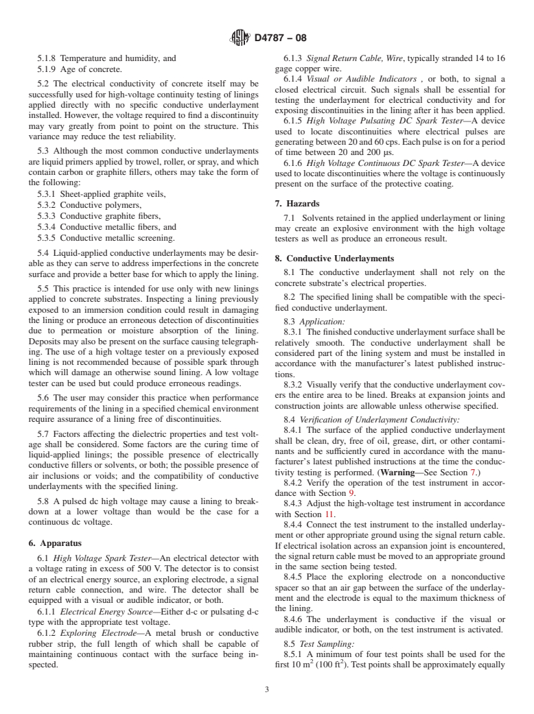 ASTM D4787-08 - Standard Practice for Continuity Verification of Liquid or Sheet Linings Applied to Concrete Substrates