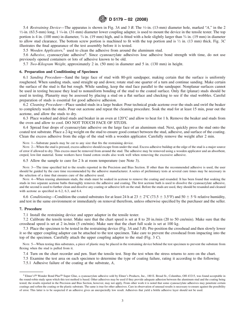 REDLINE ASTM D5179-02(2008) - Standard Test Method for  Measuring Adhesion of Organic Coatings to Plastic Substrates by Direct Tensile Testing