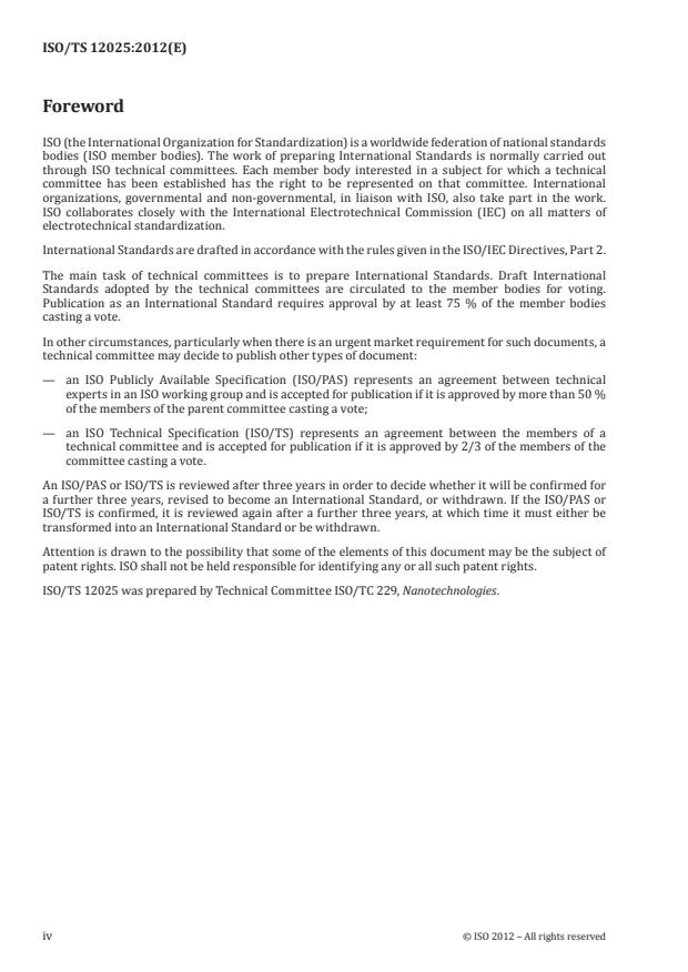 ISO/TS 12025:2012 ISO/TS 12025:2012 - Nanomaterials -- Quantification of nano-object release from powders by generation of aerosols - Page 4 preview