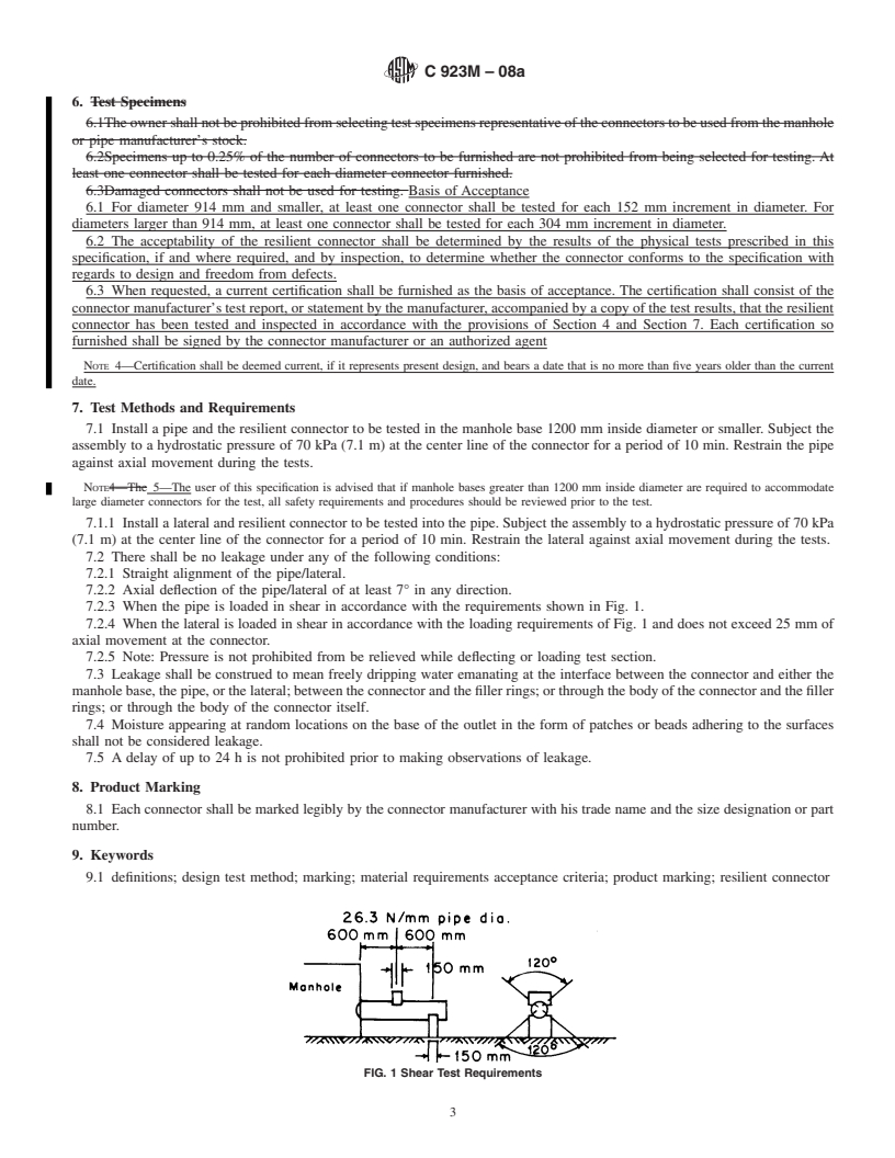 REDLINE ASTM C923M-08a - Standard Specification for  Resilient Connectors Between Reinforced Concrete Manhole Structures, Pipes, and Laterals (Metric)