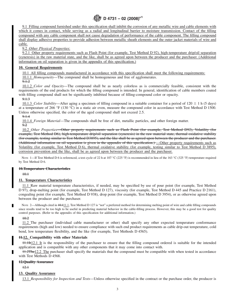 REDLINE ASTM D4731-02(2008)e1 - Standard Specification for  Hot-Application Filling Compounds for Telecommunications Wire and Cable