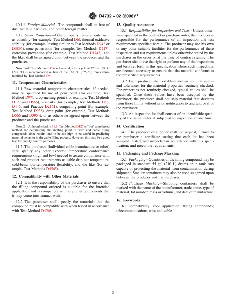 ASTM D4732-02(2008)e1 - Standard Specification for Cool-Application Filling Compounds for Telecommunications Wire and Cable