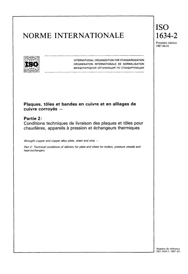 ISO 1634-2:1987 - Plaques, tôles et bandes en cuivre et en alliages de cuivre corroyés