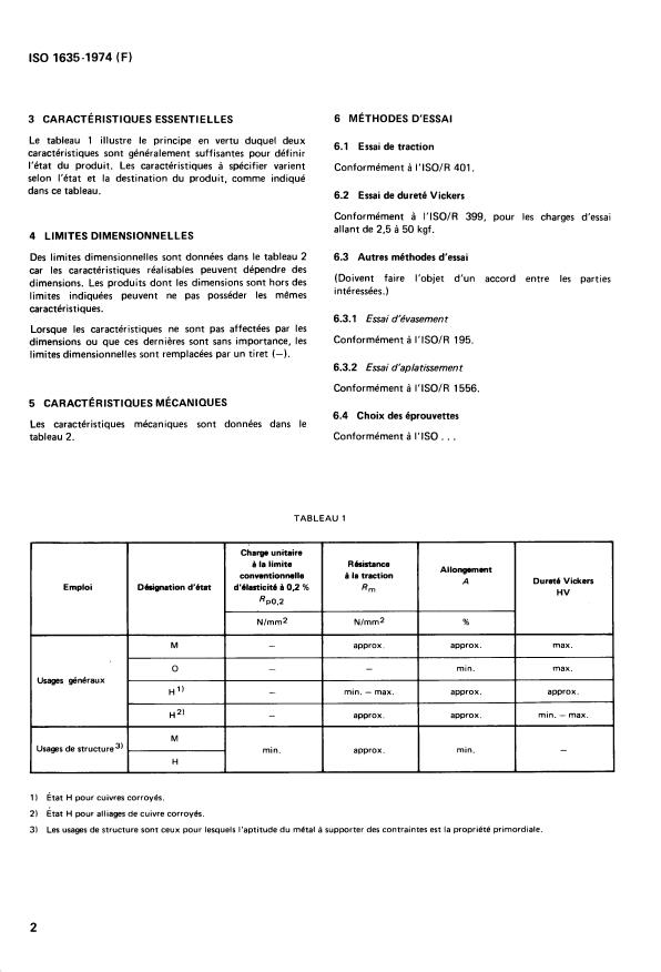 ISO 1635:1974 ISO 1635:1974 - Cuivre et alliages de cuivre corroyés -- Tubes ronds pour usages généraux -- Caractéristiques mécaniques - Page 4 preview