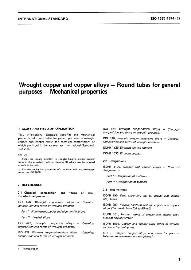 ISO 1635:1974 ISO 1635:1974 - Wrought copper and copper alloys -- Round tubes for general purposes -- Mechanical properties - Page 3 preview