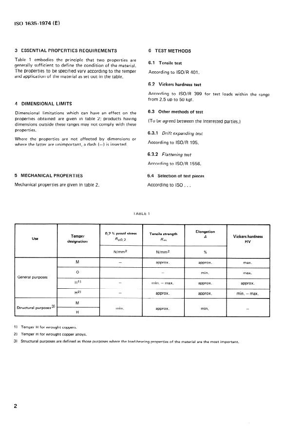 ISO 1635:1974 ISO 1635:1974 - Wrought copper and copper alloys -- Round tubes for general purposes -- Mechanical properties - Page 4 preview