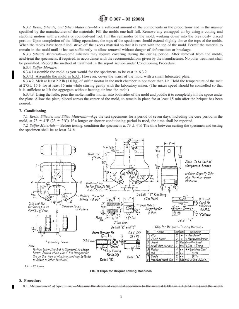 REDLINE ASTM C307-03(2008) - Standard Test Method for Tensile Strength of Chemical-Resistant Mortar, Grouts, and Monolithic Surfacings