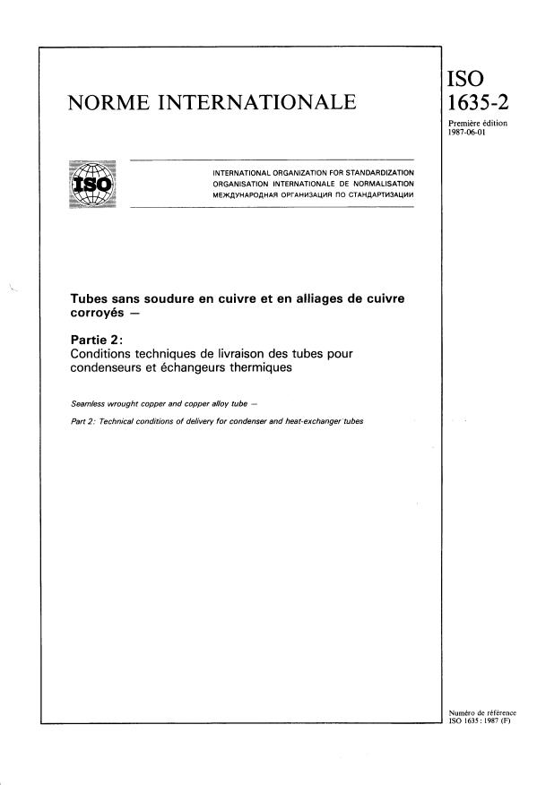 ISO 1635-2:1987 - Tubes sans soudure en cuivre et en alliages de cuivre corroyés