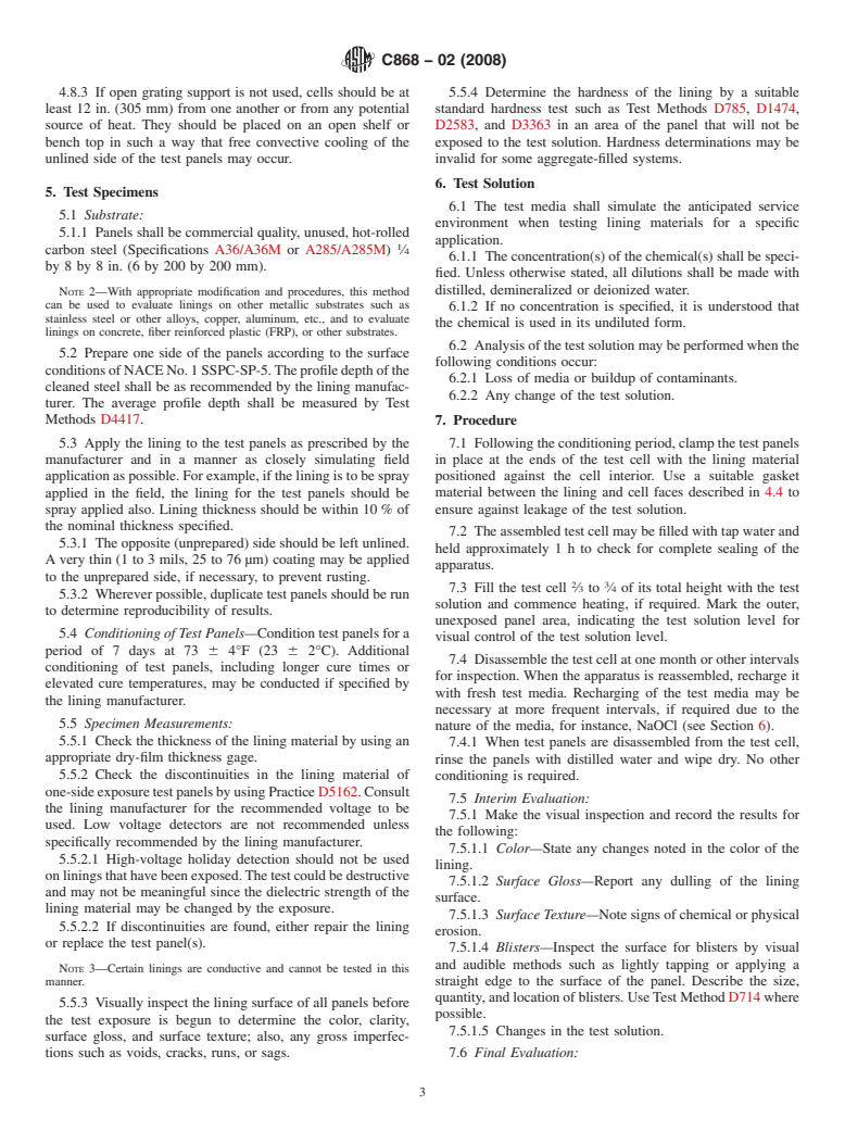 ASTM C868-02(2008) - Standard Test Method for  Chemical Resistance of Protective Linings