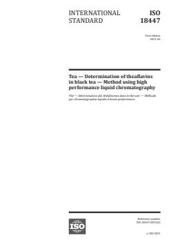 ISO 18447:2021 - Tea -- Determination of theaflavins in black tea -- Method using high performance liquid chromatography - Page 1 preview