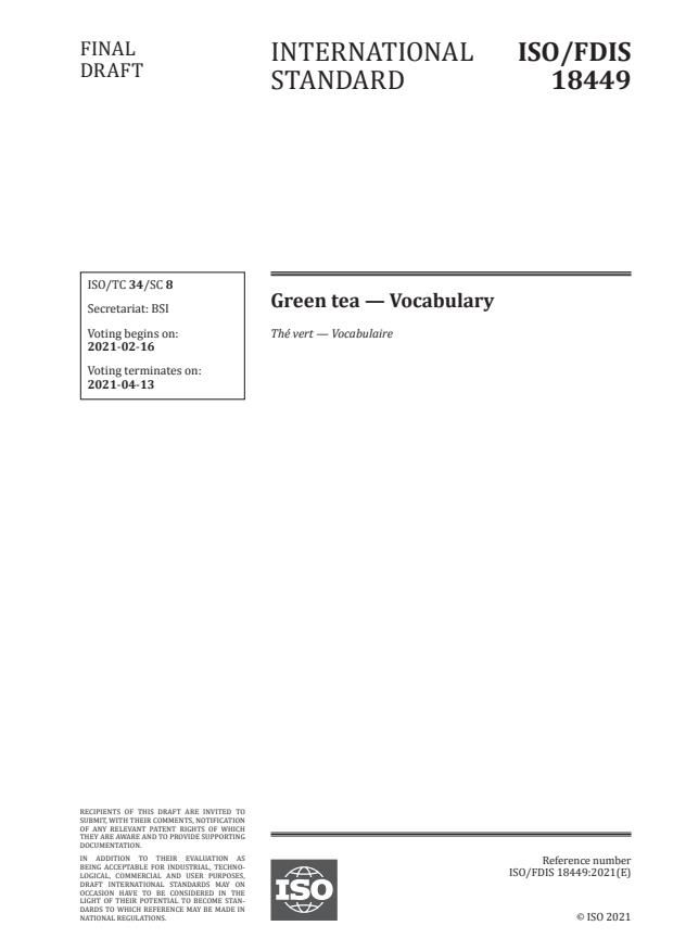 ISO/FDIS 18449:Version 12-feb-2021 - Green tea -- Vocabulary
