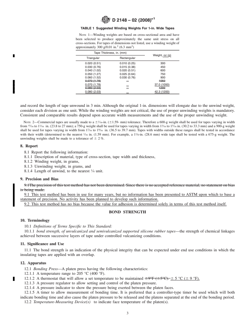 REDLINE ASTM D2148-02(2008)e1 - Standard Test Methods for Bondable Silicone Rubber Tapes Used for Electrical Insulation