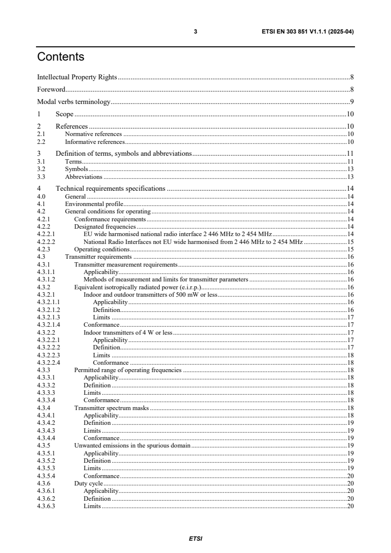ETSI EN 303 851 V1.1.1 (2025-04) - Radio Frequency Identification; Equipment operating in the band 2 446 MHz to 2 454 MHz with power levels up to a maximum of 500 mW e.i.r.p. and up to a maximum of 4 W e.i.r.p.; Harmonised Standard for access to radio spectrum