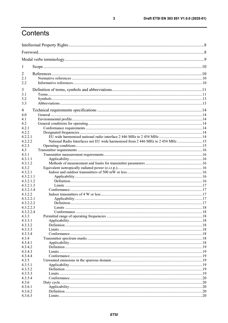 ETSI EN 303 851 V1.0.0 (2025-01) - Radio Frequency Identification; Equipment operating in the band 2 446 MHz to 2 454 MHz with power levels up to a maximum of 500 mW e.i.r.p. and up to a maximum of 4 W e.i.r.p.; Harmonised Standard for access to radio spectrum