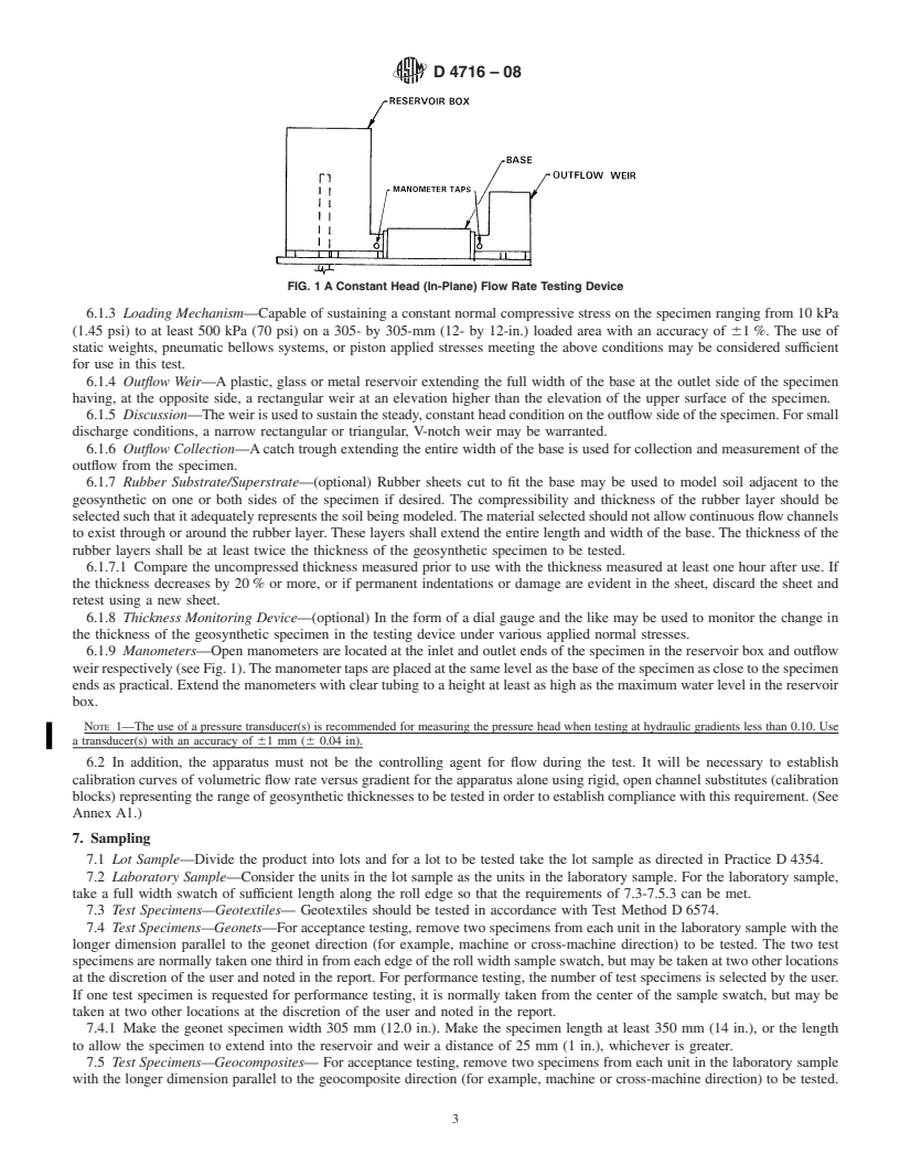 REDLINE ASTM D4716-08 - Standard Test Method for  Determining the (In-plane) Flow Rate per Unit Width and Hydraulic Transmissivity of a Geosynthetic Using a Constant Head