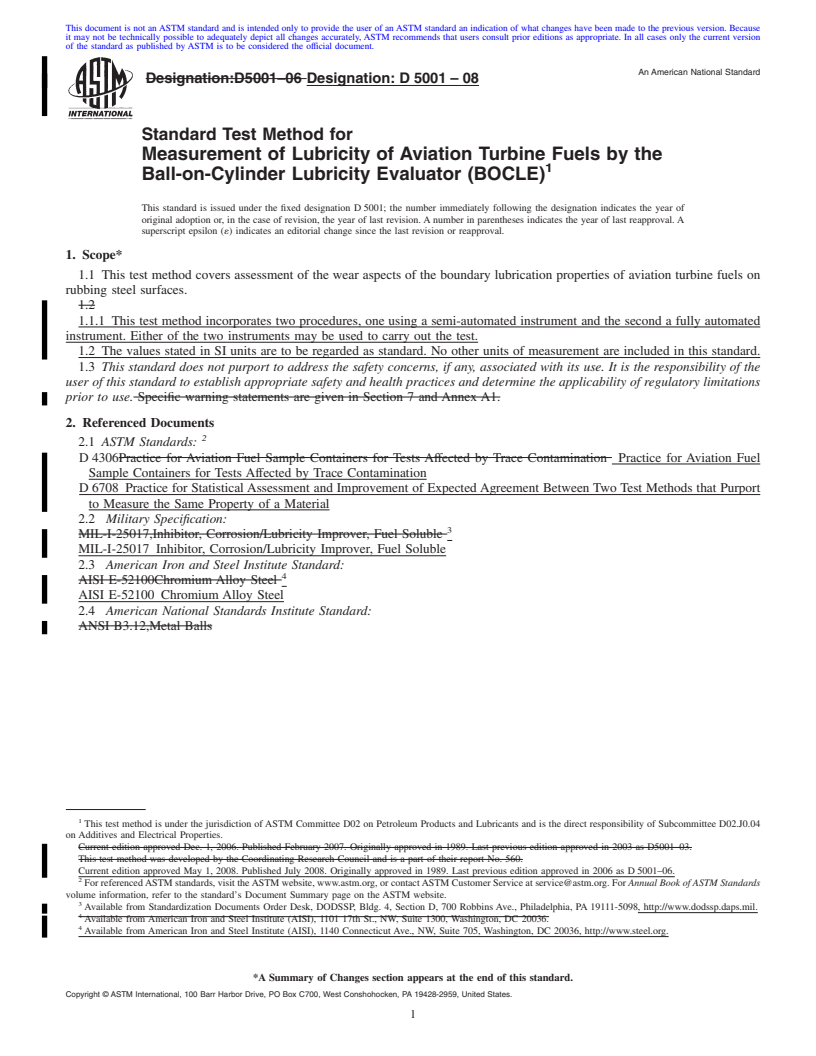 REDLINE ASTM D5001-08 - Standard Test Method for Measurement of Lubricity of Aviation Turbine Fuels by the Ball-on-Cylinder Lubricity Evaluator (BOCLE)