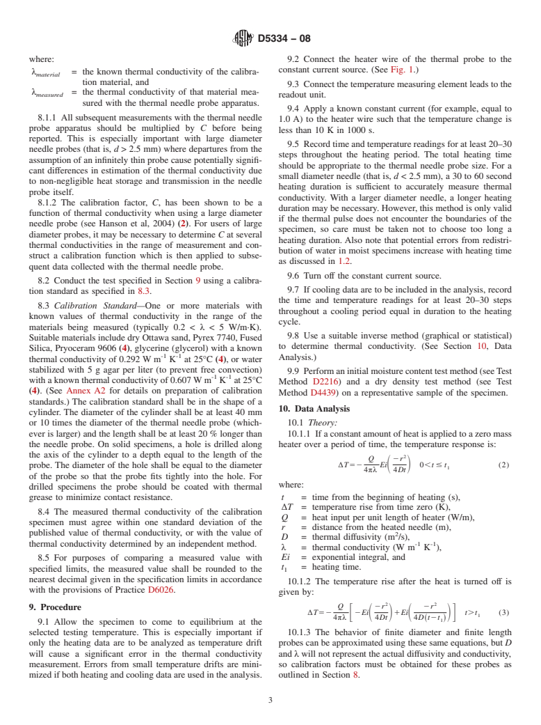 ASTM D5334-08 - Standard Test Method for Determination of Thermal Conductivity of Soil and Soft Rock by Thermal Needle Probe Procedure