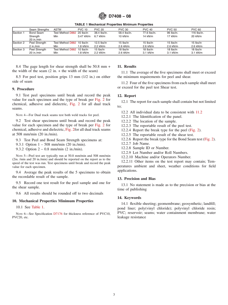 ASTM D7408-08 - Standard Specification for Non Reinforced PVC (Polyvinyl Chloride) Geomembrane Seams