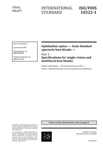 ISO 10322-1:2016 - Ophthalmic optics -- Semi-finished spectacle lens blanks