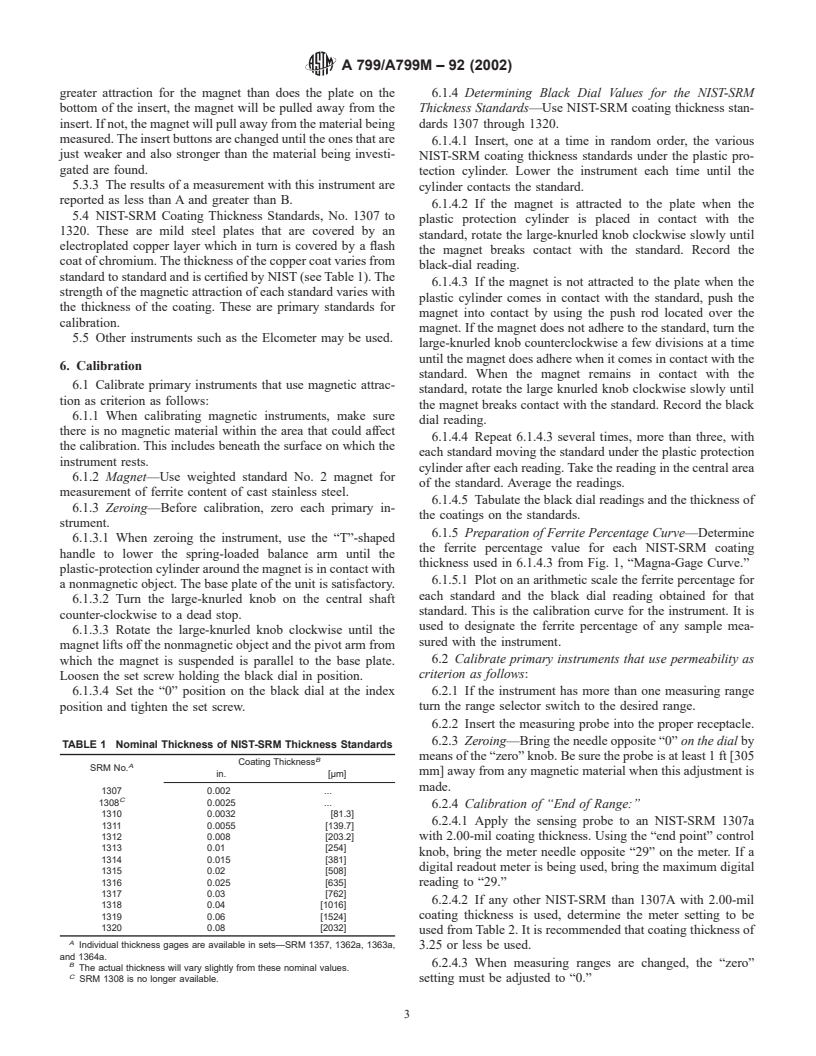 ASTM A799/A799M-92(2002) - Standard Practice for Steel Castings, Stainless, Instrument Calibration, for Estimating Ferrite Content