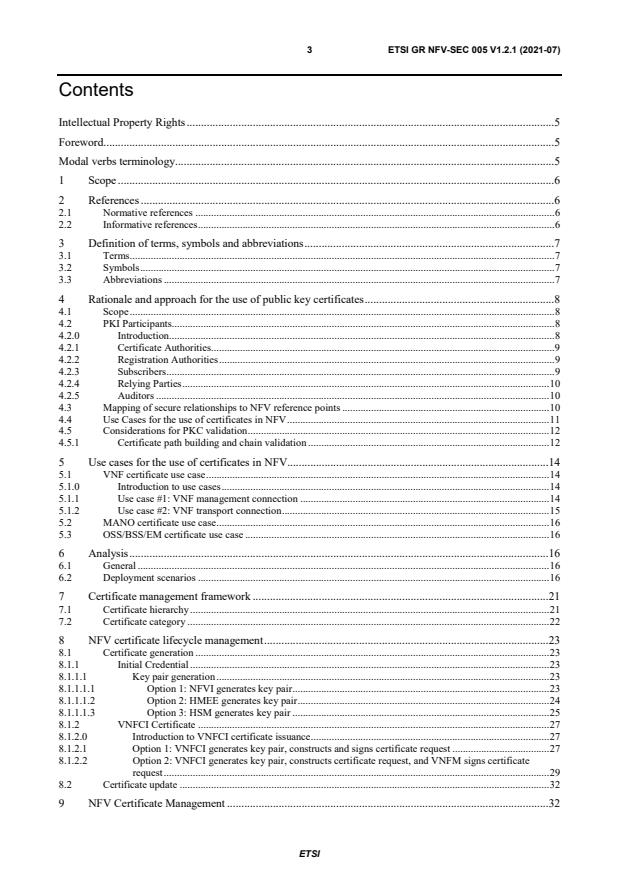 ETSI GR NFV-SEC 005 V1.2.1 (2021-07) - Network Functions Virtualisation (NFV); Trust; Report on Certificate Management