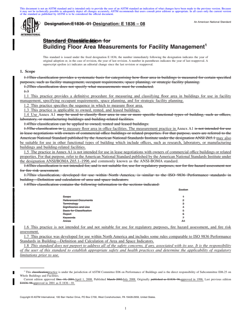 REDLINE ASTM E1836-08 - Standard Practice for Building Floor Area Measurements for Facility Management