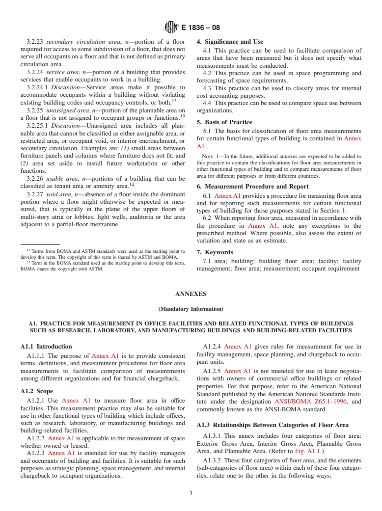 ASTM E1836-08 - Standard Practice for Building Floor Area Measurements for Facility Management