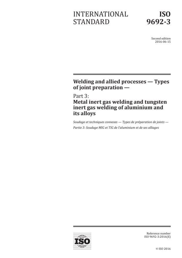 ISO 9692-3:2016 - Welding and allied processes -- Types of joint preparation