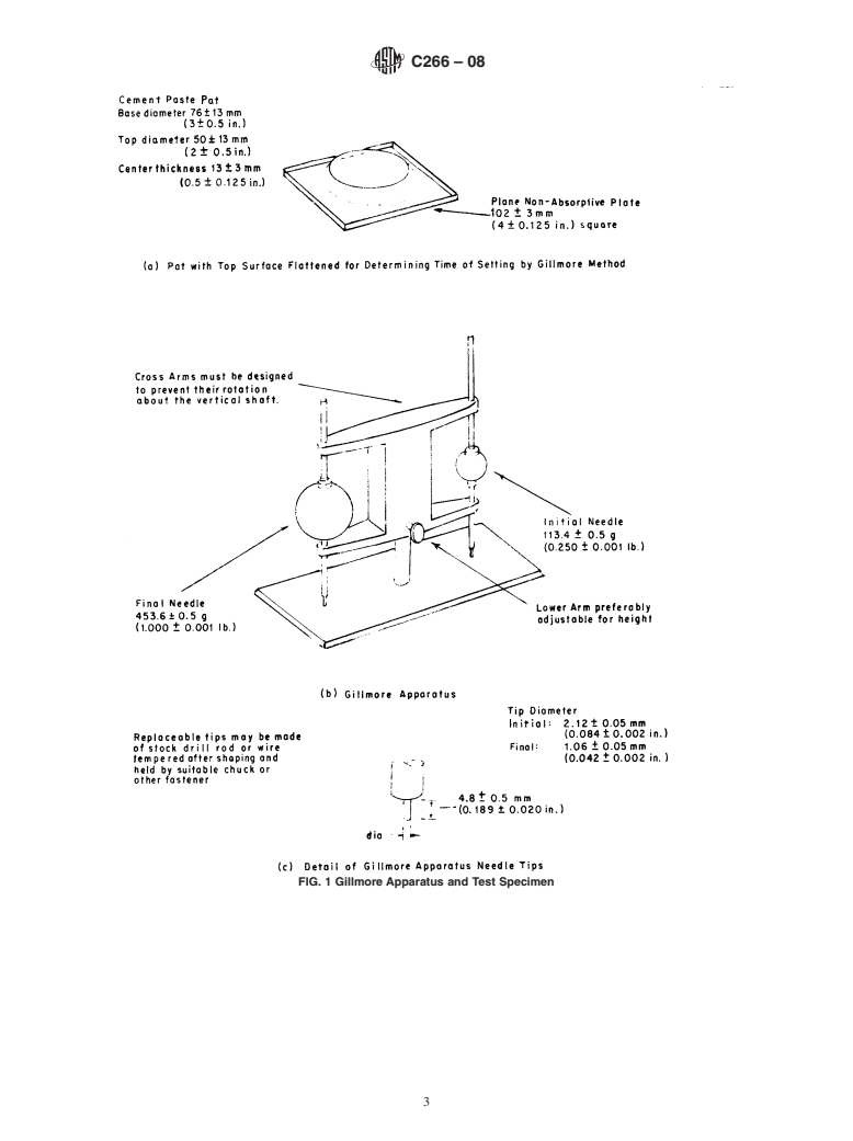 ASTM C266-08 - Standard Test Method for  Time of Setting of Hydraulic-Cement Paste by Gillmore Needles