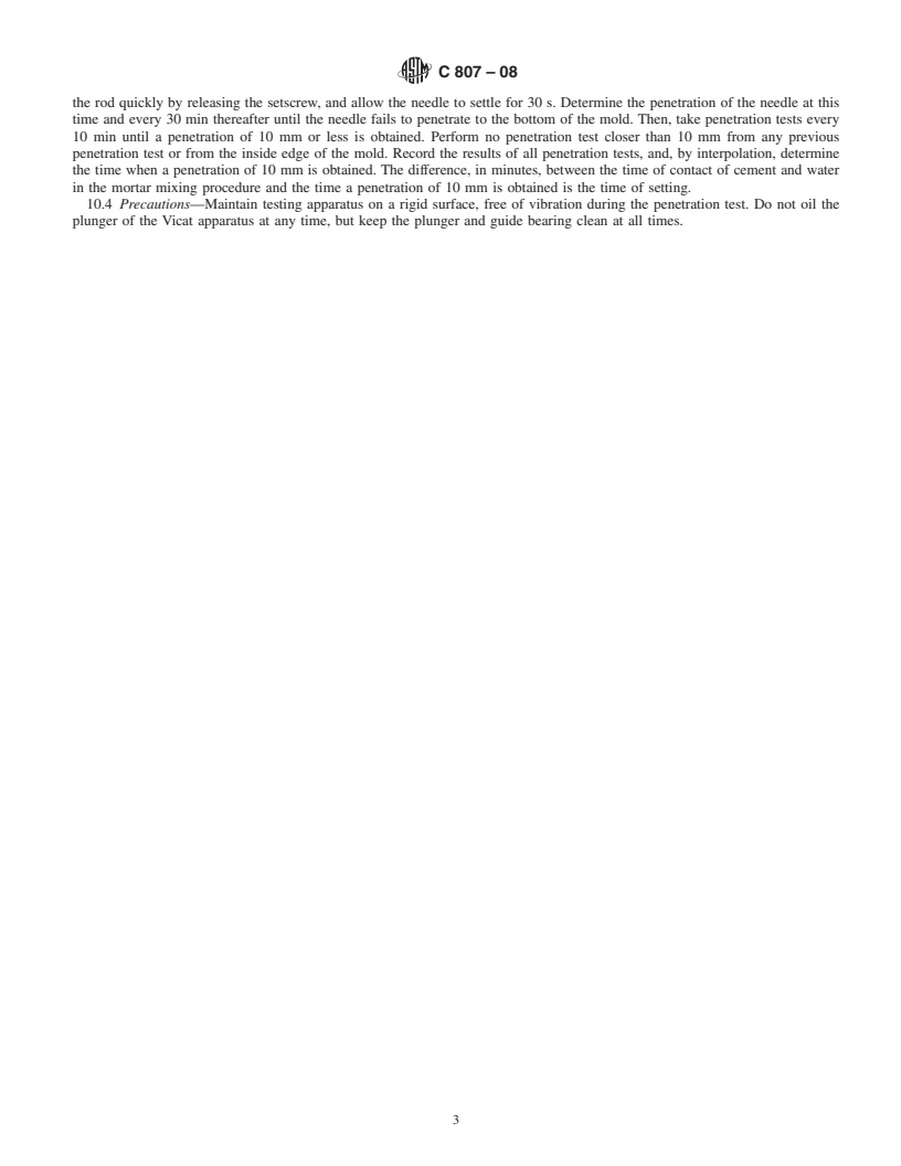 REDLINE ASTM C807-08 - Standard Test Method for  Time of Setting of Hydraulic Cement Mortar by Modified Vicat Needle