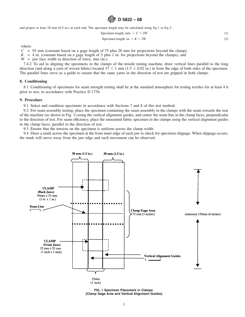 REDLINE ASTM D5822-08 - Standard Test Method for Determining Seam Strength in Inflatable Restraint Cushions