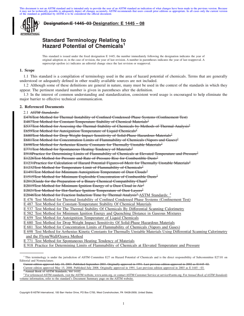 REDLINE ASTM E1445-08 - Standard Terminology Relating to  Hazard Potential of Chemicals