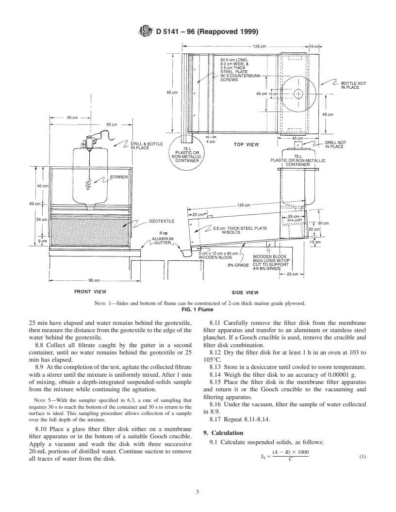 ASTM D5141-96(1999) - Standard Test Method for Determining Filtering Efficiency and Flow Rate of a Geotextile for Silt Fence Application Using Site-Specific Soil