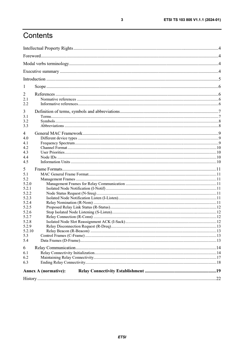 ETSI TS 103 805 V1.1.1 (2024-01) ETSI TS 103 805 V1.1.1 (2024-01) - Smart Body Area Network (SmartBAN); Relay Functionality for SmartBAN Medium Access Control (MAC)