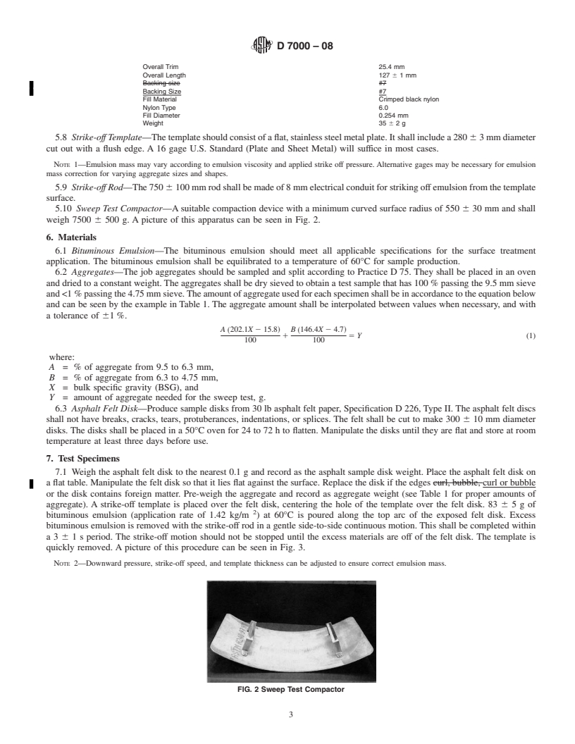 REDLINE ASTM D7000-08 - Standard Test Method for Sweep Test of Bituminous Emulsion Surface Treatment Samples