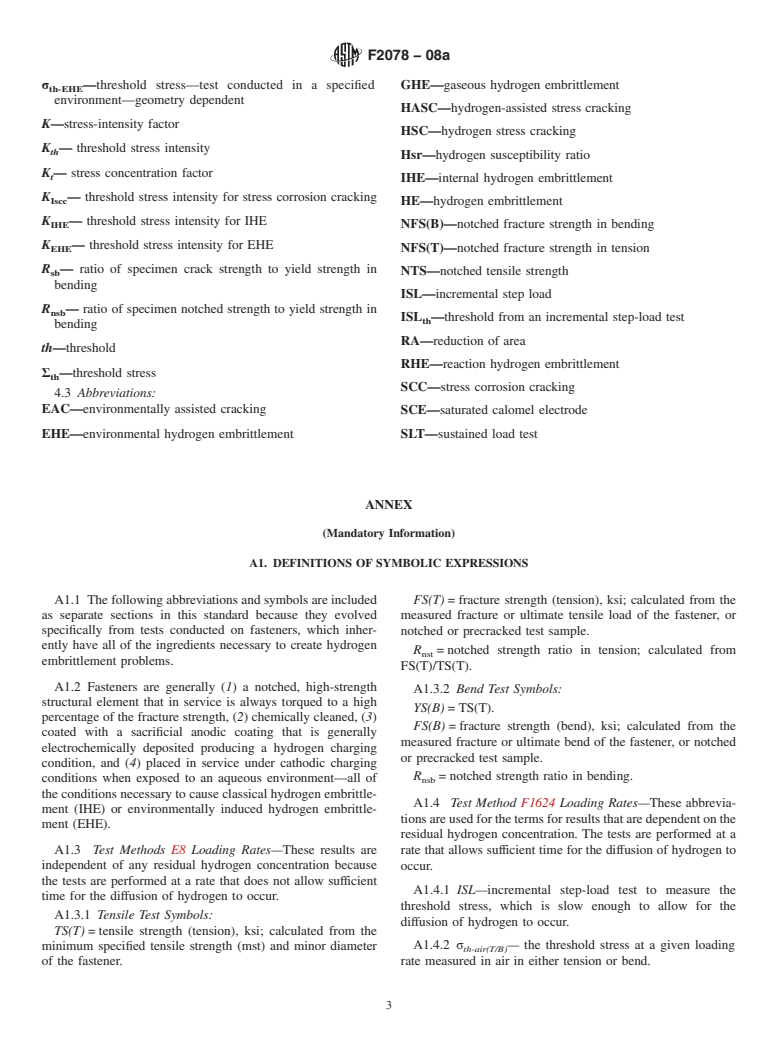 ASTM F2078-08a - Standard Terminology Relating to Hydrogen Embrittlement Testing