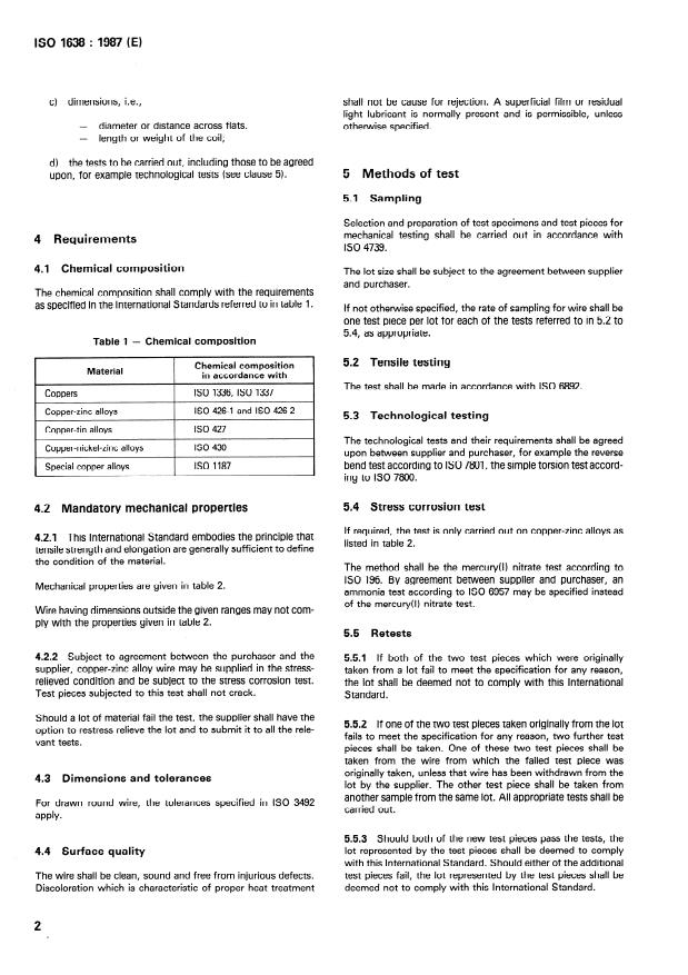 ISO 1638:1987 ISO 1638:1987 - Wrought copper and copper alloy wire -- Technical conditions of delivery - Page 2 preview