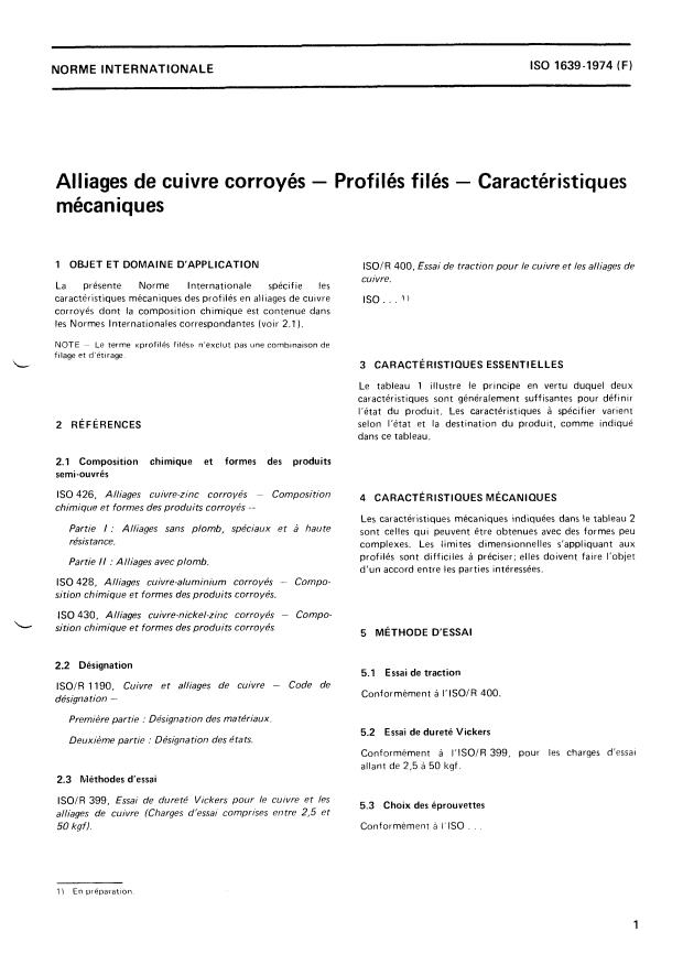 ISO 1639:1974 - Wrought copper alloys — Extruded sections — Mechanical ...