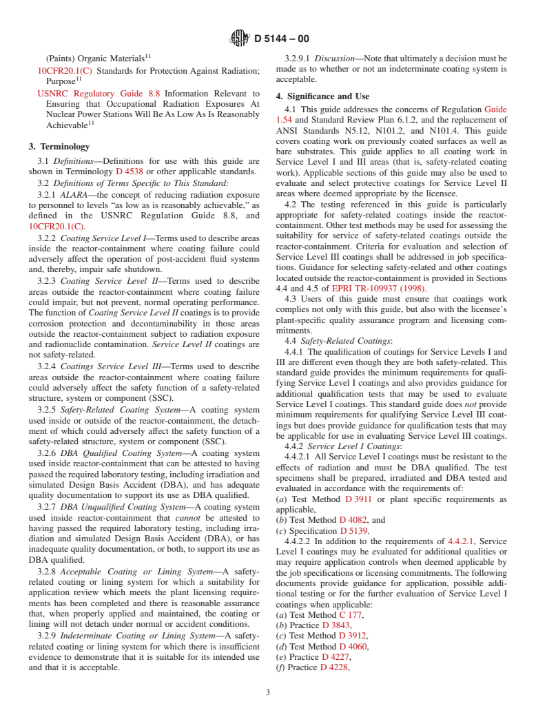 ASTM D5144-00 - Standard Guide for Use of Protective Coating Standards in Nuclear Power Plants