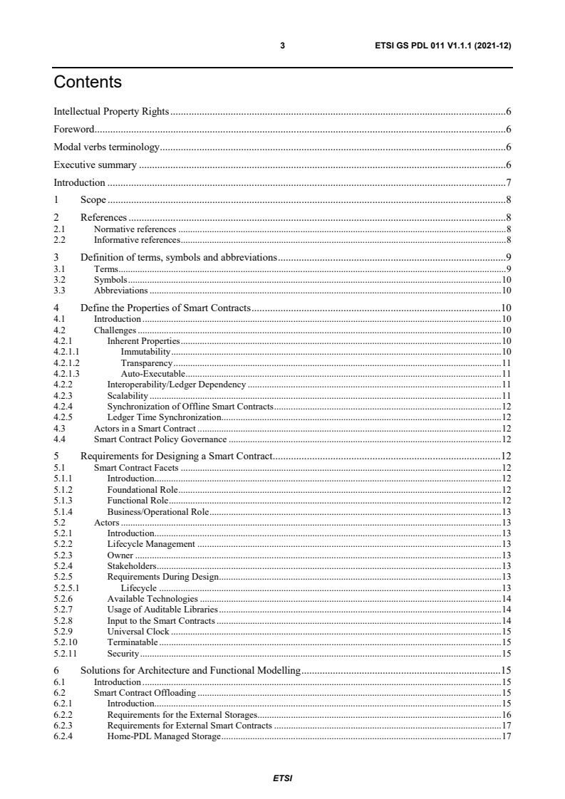 ETSI GS PDL 011 V1.1.1 (2021-12) - Permissioned Distributed Ledger (PDL); Specification of Requirements for Smart Contracts' architecture and security