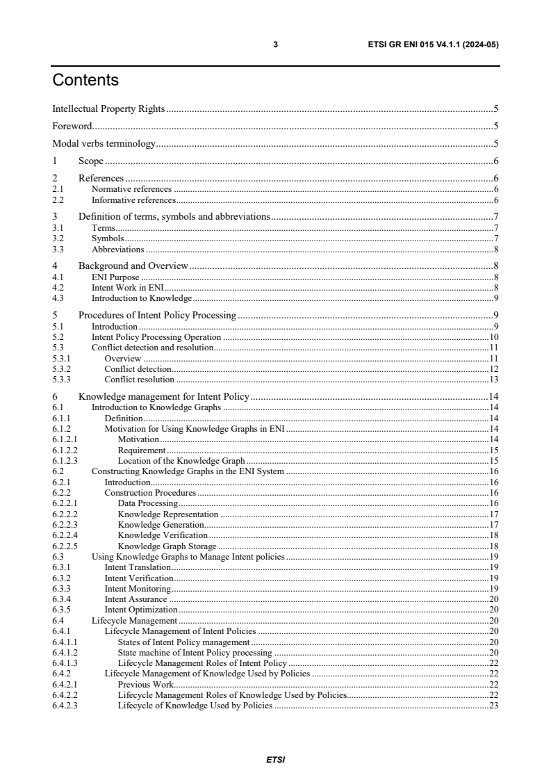 ETSI GR ENI 015 V4.1.1 (2024-05) - Experiential Networked Intelligence (ENI); Processing and Management of Intent Policy