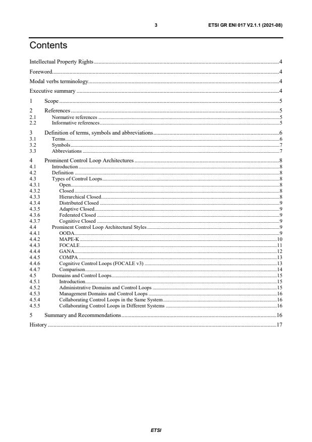 ETSI GR ENI 017 V2.1.1 (2021-08) - Experiential Networked Intelligence (ENI); Overview of Prominent Control Loop Architectures