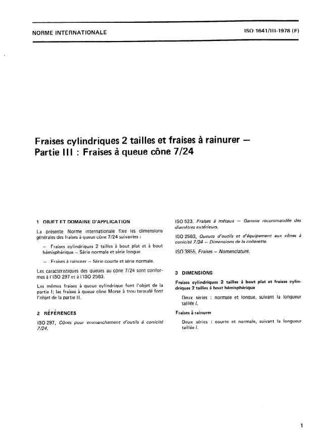 ISO 1641-3:1978 - Fraises cylindriques 2 tailles et fraises a rainurer