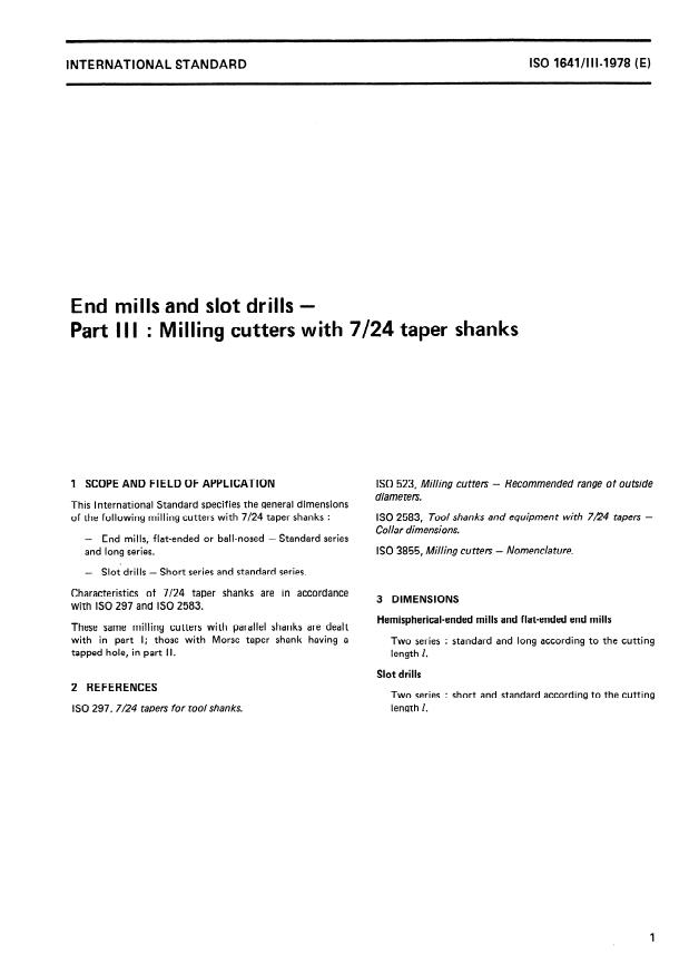ISO 1641-3:1978 - End mills and slot drills