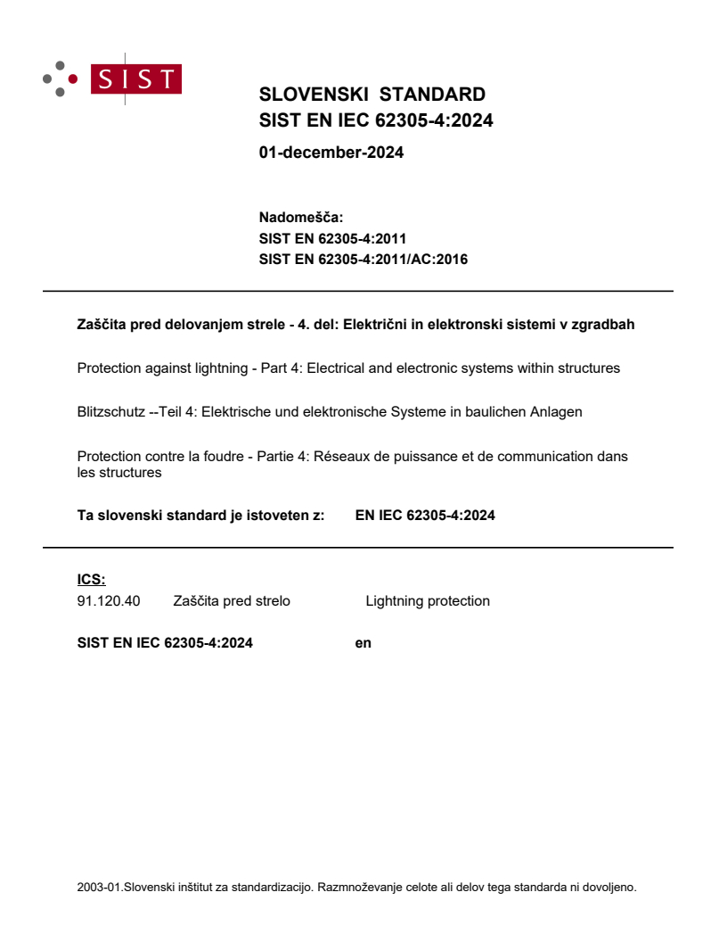 EN IEC 62305-4:2024 - BARVE