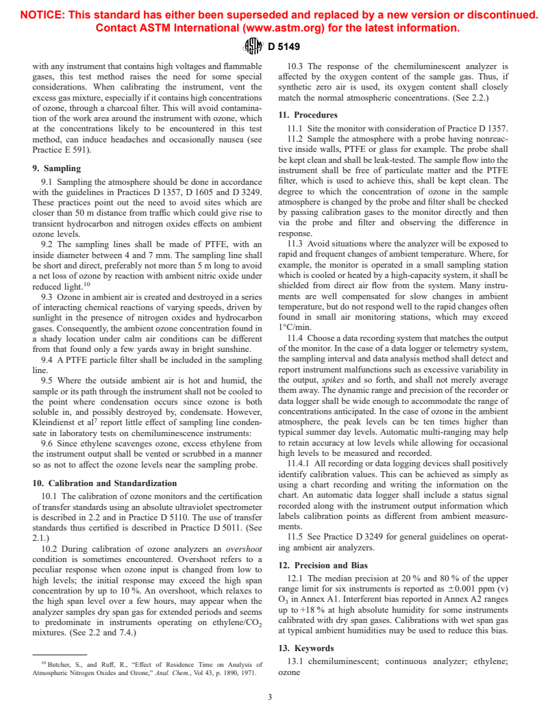 ASTM D5149-95 - Standard Test Method for Ozone in the Atmosphere: Continuous Measurement by Ethylene Chemiluminescence